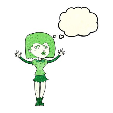 Düşünce baloncuğu olan vampir kız.