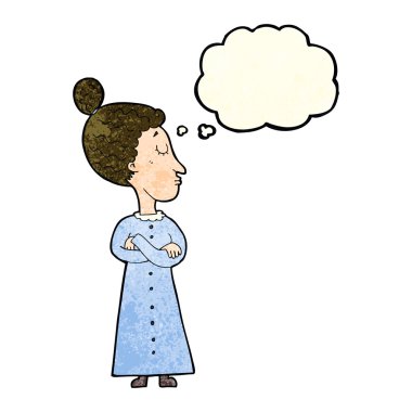 Düşünce baloncuğu olan katı Viktorya dönemi öğretmeni.