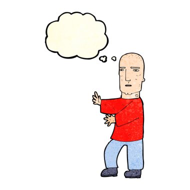Düşünce baloncuğu olan sert adam.