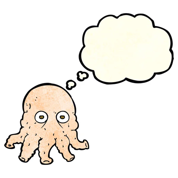 Cartoon alien squid face with thought bubble — Stock Vector