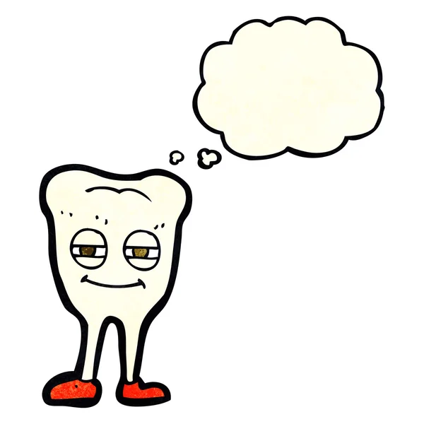 Desenho animado dente sorridente com bolha de pensamento — Vetor de Stock