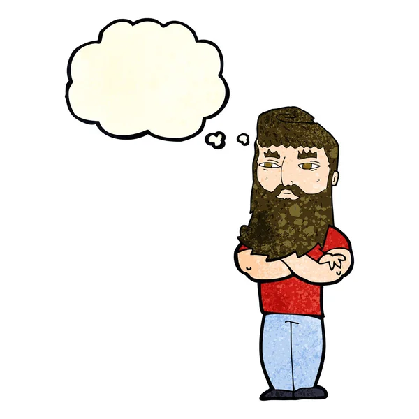 Kreslený seriózní muž s vousy s myšlenkovou bublinou — Stockový vektor