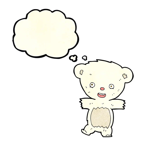 Dibujos animados peluche oso polar cachorro con burbuja de pensamiento — Vector de stock