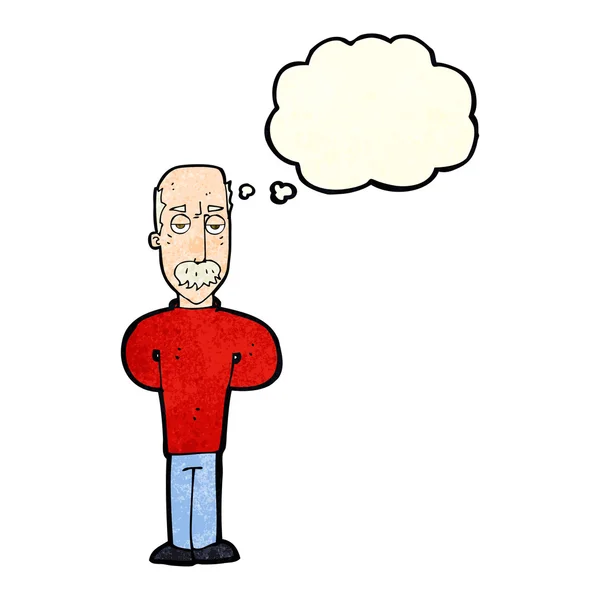 Karikatur nervt Glatzkopf mit Gedankenblase — Stockvektor
