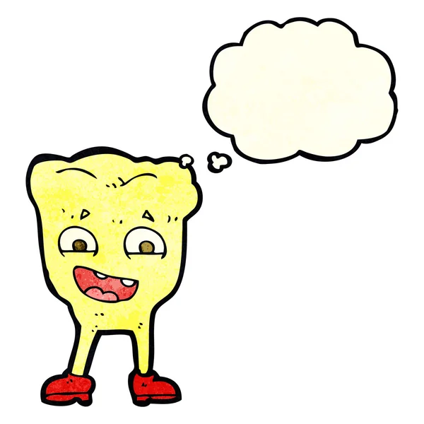 Karikatur gelber Zahn mit Gedankenblase — Stockvektor