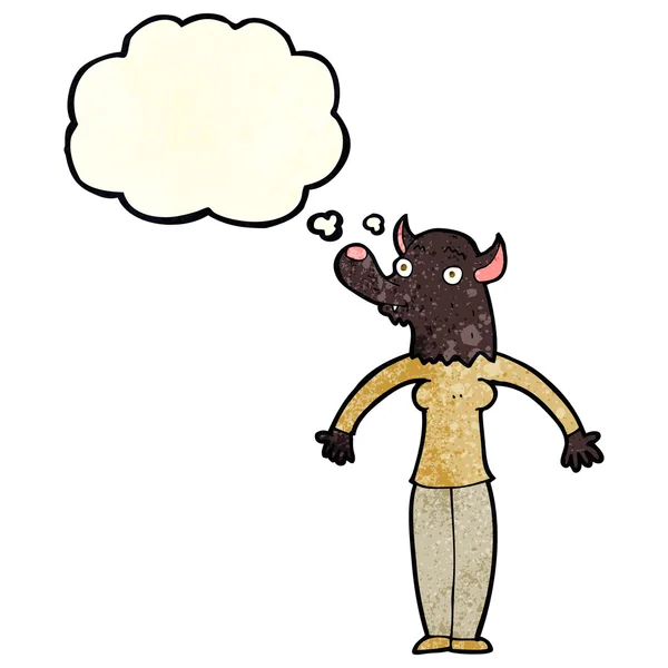Cartoon freundliche Werwolf-Frau mit Gedankenblase — Stockvektor