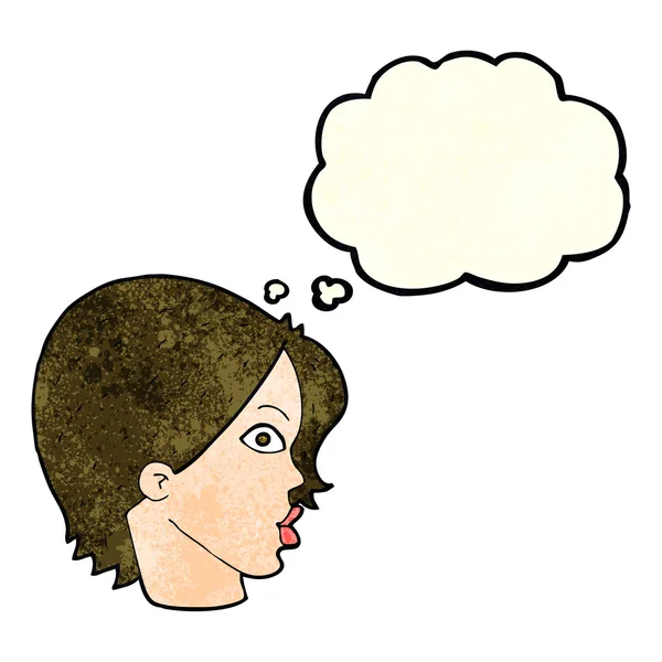 思考バブルを持つ漫画のような見つめ女性 — ストックベクタ