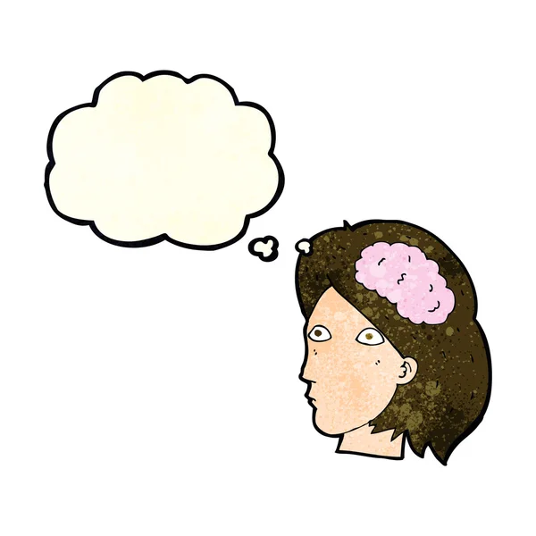 Cartoon female head with brain symbol with thought bubble — Stock Vector