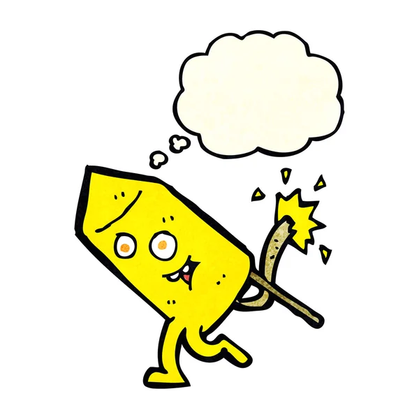 Cartoon grappig vuurwerk karakter met gedachte zeepbel — Stockvector