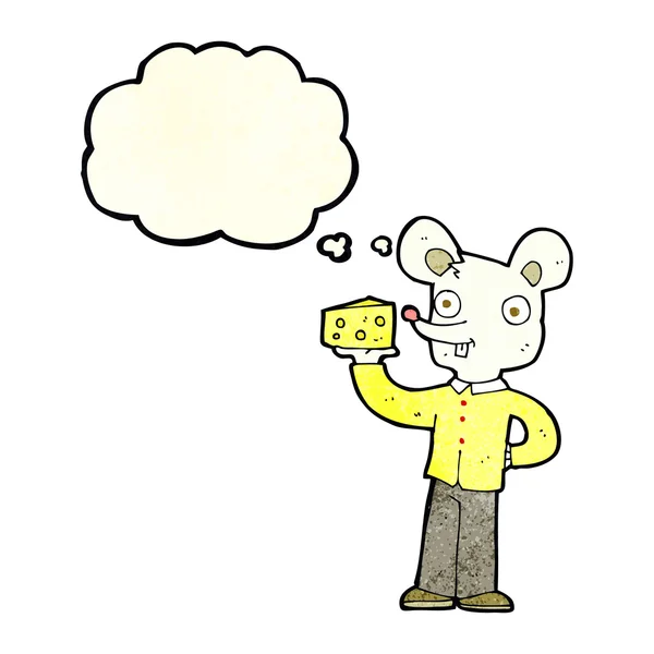 卡通鼠标拿着带有思想泡泡的奶酪 — 图库矢量图片
