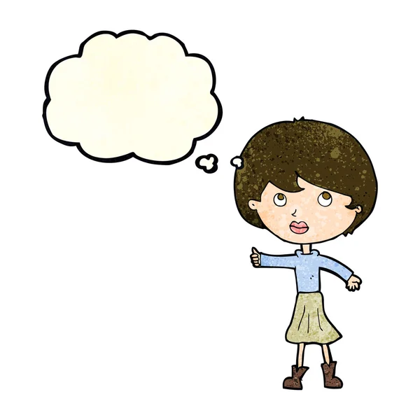 Femme dessin animé posant question avec bulle de pensée — Image vectorielle
