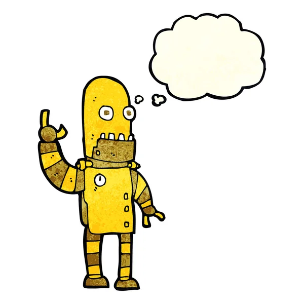 卡通挥舞着黄金机器人与思想泡泡 — 图库矢量图片