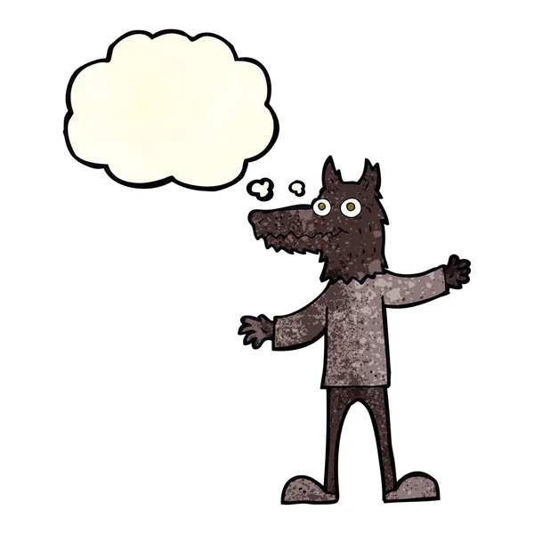 Uomo lupo cartone animato con bolla di pensiero — Vettoriale Stock