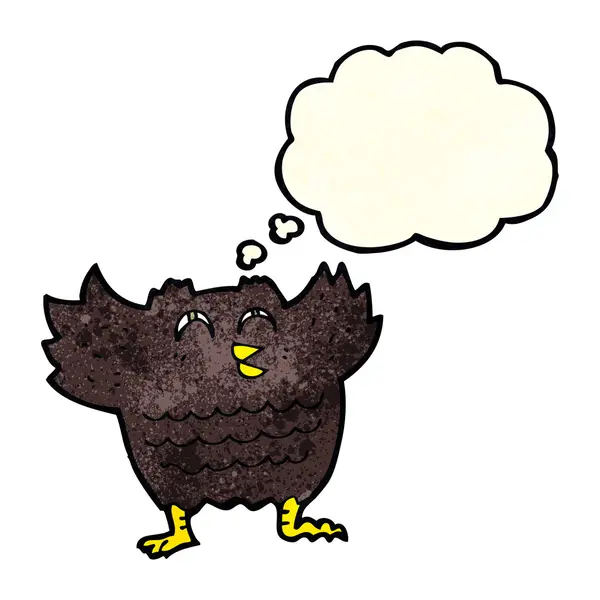 Kreslený černý pták s myšlenkou bublina — Stockový vektor