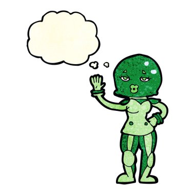 Düşünce kabarcığı olan kadın astronot.