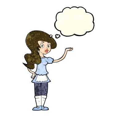 Düşünce kabarcığı olan çizgi film garsonu.