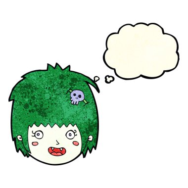 çizgi film mutlu vampir kız yüzü ile düşünce kabarcığı