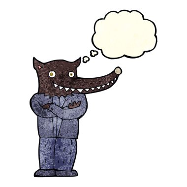 Düşünce kabarcığı olan bir kurt adam.