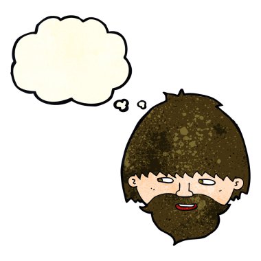 Düşünce baloncuğu olan sakallı adam.