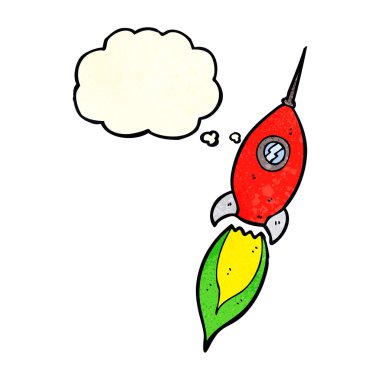 Düşünce baloncuklu çizgi film uzay gemisi