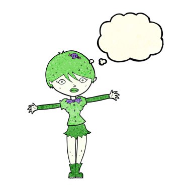 Düşünce baloncuğu olan vampir kız.