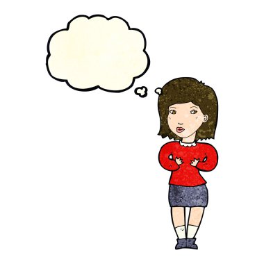 Düşünce baloncuğuyla bahaneler üreten çizgi film kadını.
