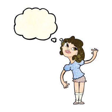 düşünce balonu ile sallayarak çizgi film kadın