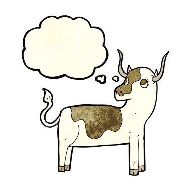 Düşünce baloncuklu çizgi film ineği