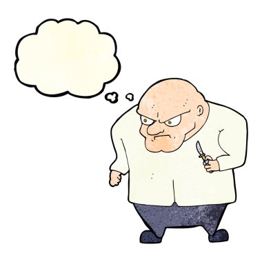 Düşünce baloncuğu olan kötü adam çizgi filmi