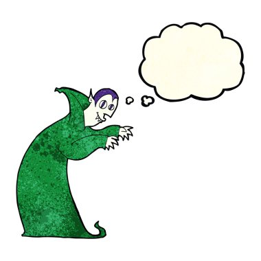 Düşünce baloncuğu olan ürkütücü vampir çizgi filmi.