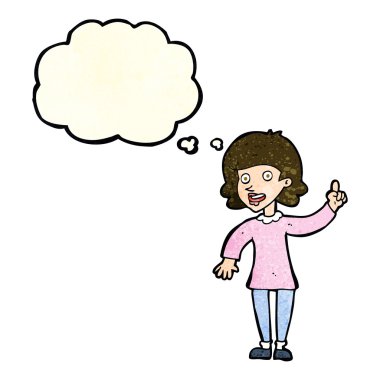 Düşünce baloncuğu olan çizgi film kadını.