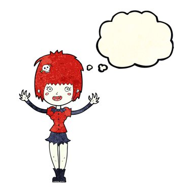 Düşünce baloncuğu olan vampir kız.