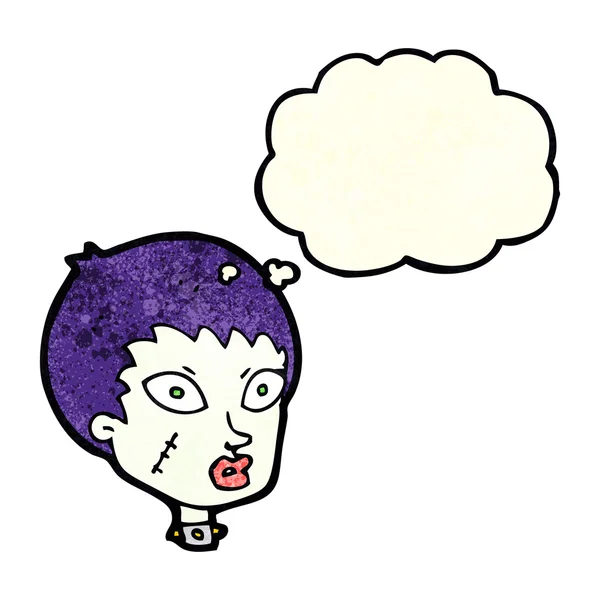 Cartoon female zombie head with thought bubble — Stock Vector