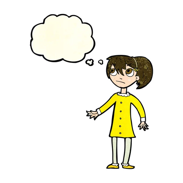 Karikatur beunruhigtes Mädchen mit Gedankenblase — Stockvektor