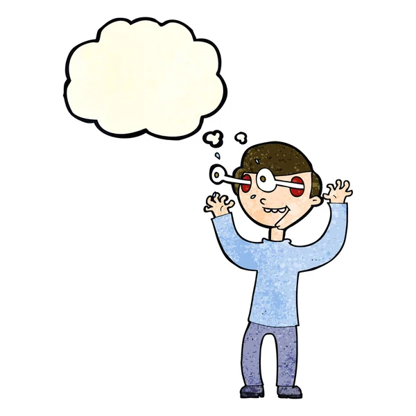 Cartoon man met popping uit de ogen met gedachte zeepbel — Stockvector