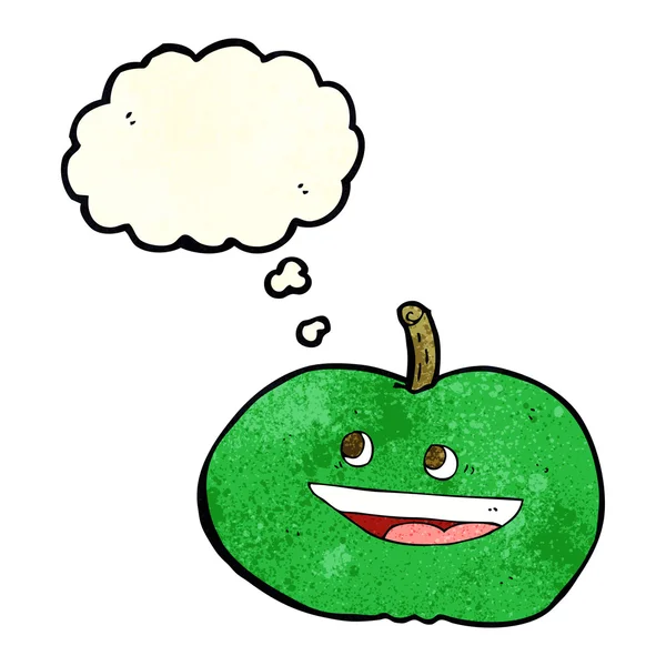 Cartoon glücklicher Apfel mit Gedankenblase — Stockvektor