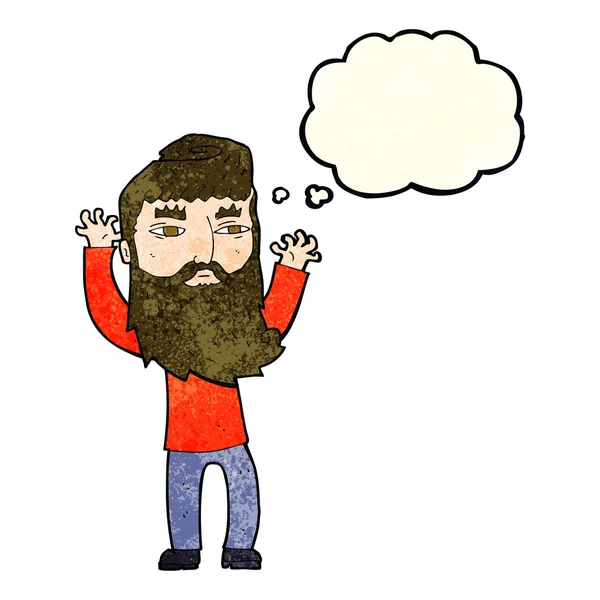 Kreslený vousatý muž mávající rukama s myšlenkovou bublinou — Stockový vektor