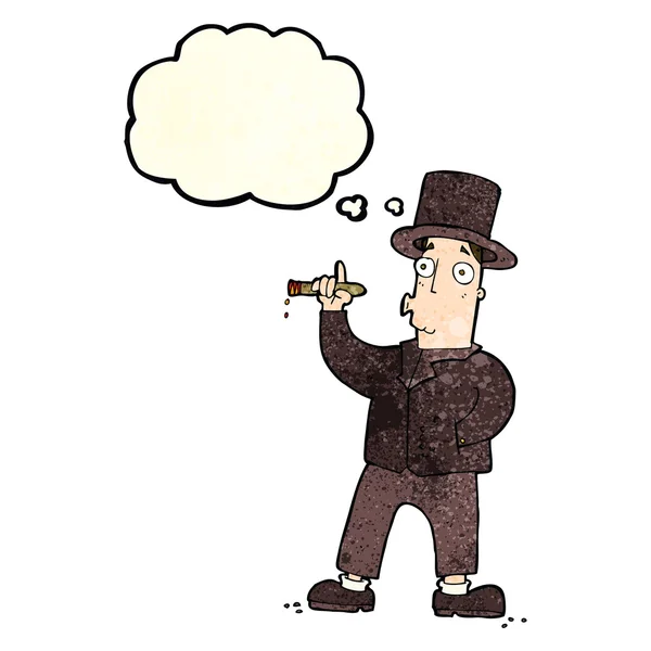 Dibujos animados caballero fumador con burbuja de pensamiento — Vector de stock