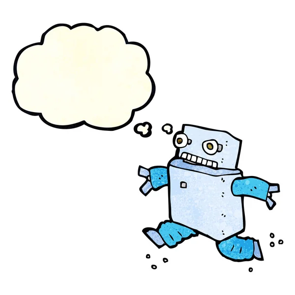 Desenho animado rodando robô com bolha de pensamento — Vetor de Stock