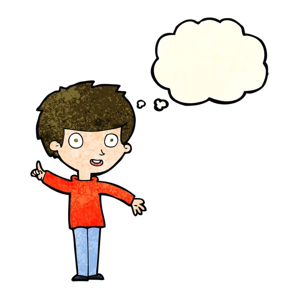 Cartoon jongen met idee met gedachte bubble — Stockvector