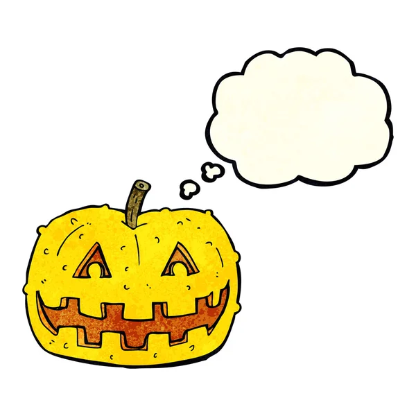 Calabaza de dibujos animados con burbuja de pensamiento — Vector de stock