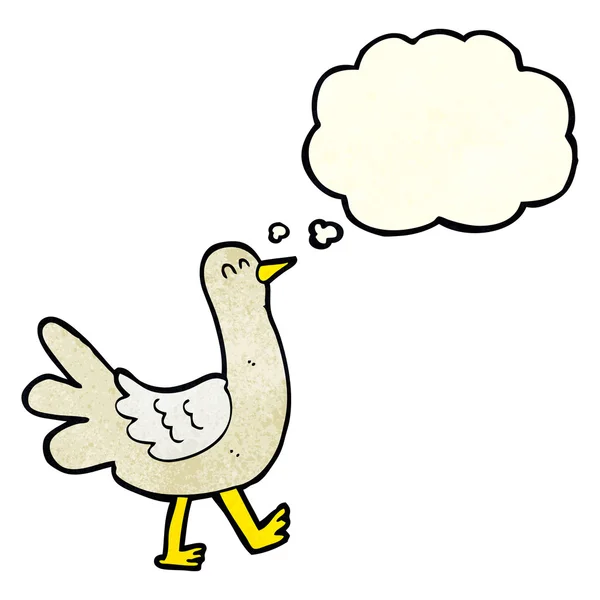 Fumetto uccello ambulante con bolla di pensiero — Vettoriale Stock