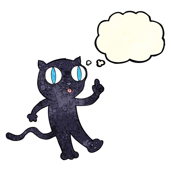 Dessin animé chat noir avec idée avec bulle de pensée — Image vectorielle