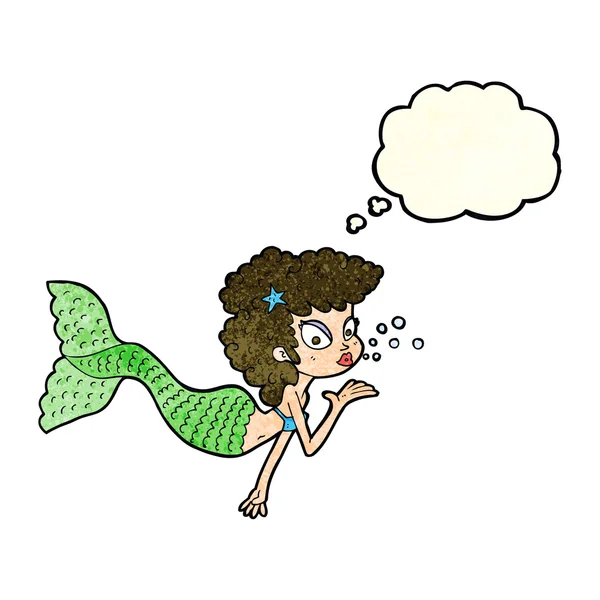 Karikatura mořská panna foukání polibek s myšlenkou bublina — Stockový vektor
