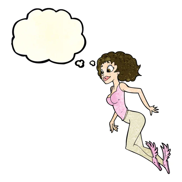 Dibujos animados mujer voladora con burbuja de pensamiento — Archivo Imágenes Vectoriales