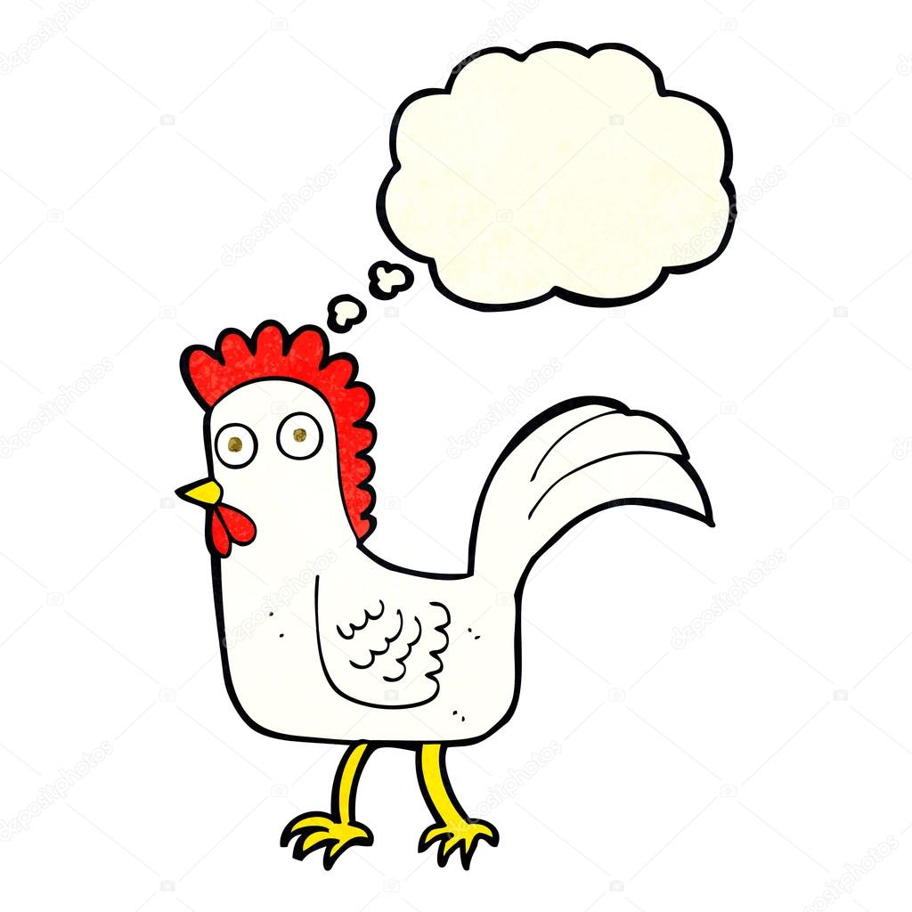 cartoon chicken with thought bubble