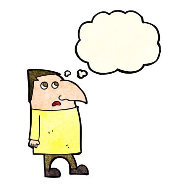 Düşünce baloncuğu olan endişeli bir adam.