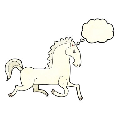 Beyaz aygır düşünce balonu ile çalışan çizgi film