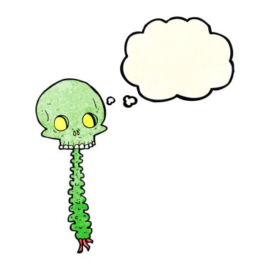 Düşünce baloncuklu ürkütücü karikatür.