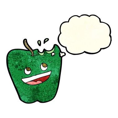 Düşünce baloncuklu mutlu elma çizgi filmi